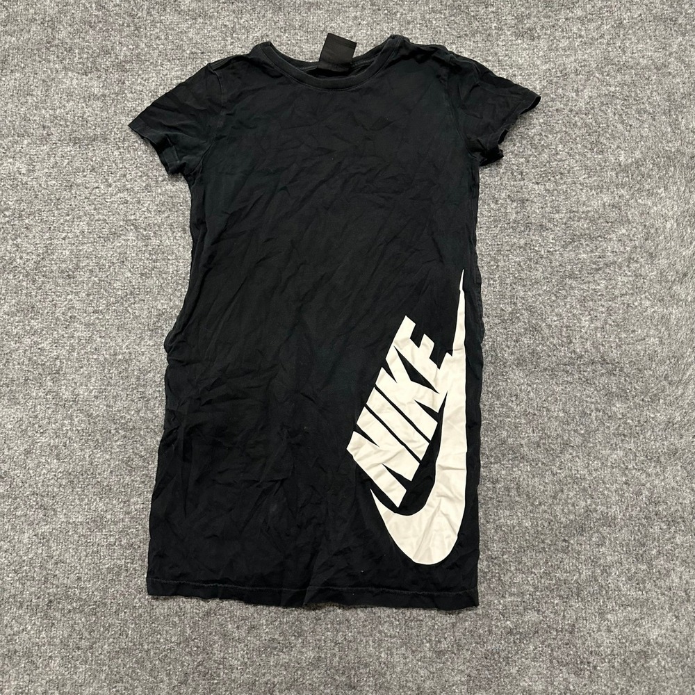 Nike Dress Womens Size L Black Short Sleeve Graphic Swoosh Cotton Mini Athletic